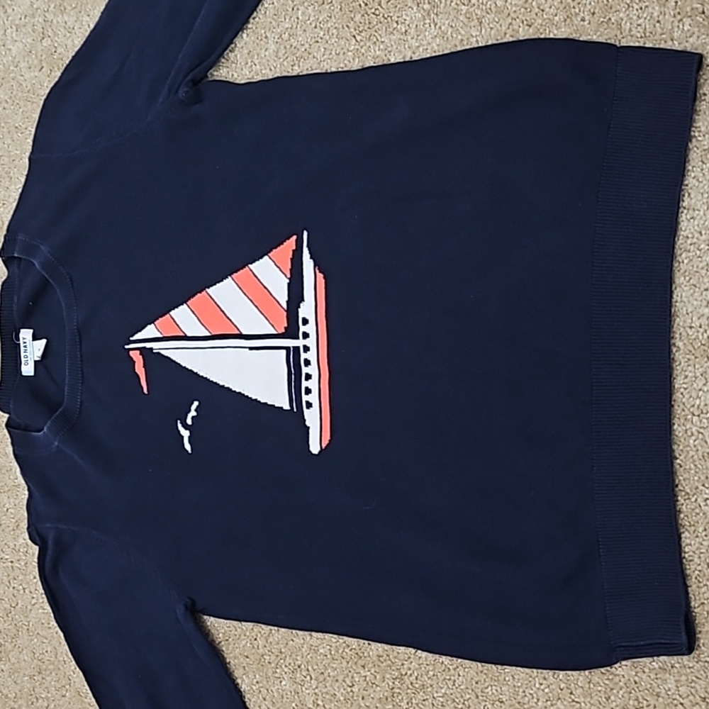 Navy Sweater with Sailboat, Size M